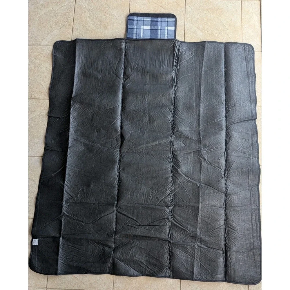 The Denver Post Roll-Up Picnic Blanket With Handle Blue Plaid